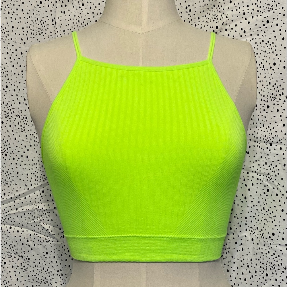 neon 80s halter sport bra top